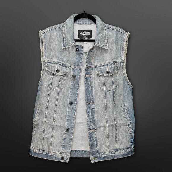 10.Deep Men's Premium Trucker Blue Denim Vest - XL - Picture 1 of 8